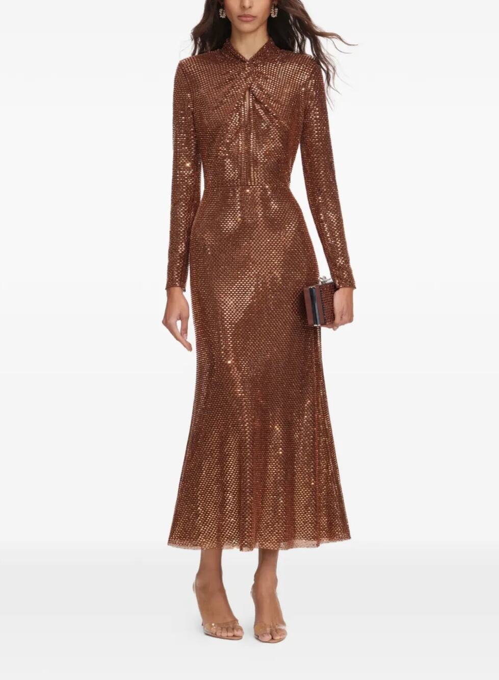 Self-Portrait Bronze Rhinestone Midi Dress